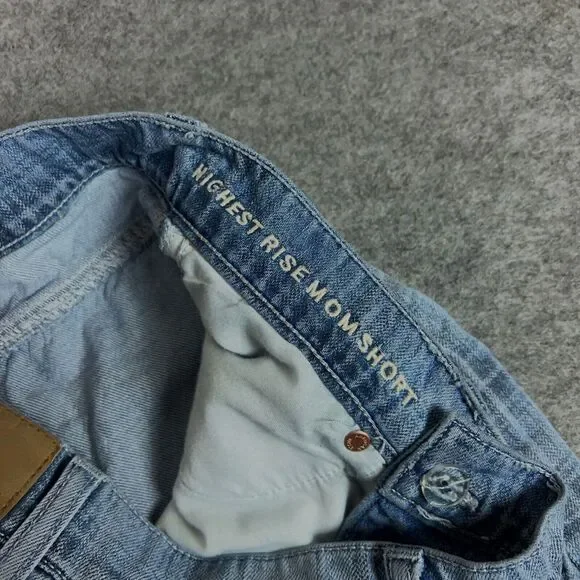 American Eagle Women Shorts 6 Jean Blue Denim Light Mom High Rise Plaid Casual - Picture 6 of 8